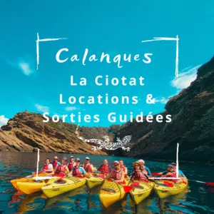 groupe de kayakiste et canoë dans la calanque de la ciotat avec expenature