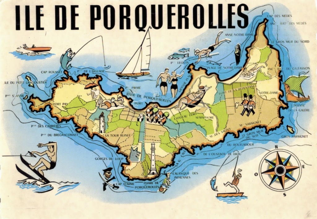 carte île de Porquerolles expenature carte activité teambuilding chasse au trésor orientation iques secrètes à Porquerolles Escapade nature île Porquerolles Plage et mer turquoise Côte rocheuse préservée Panorama coucher soleil Porquerolles Plage isolée et criques