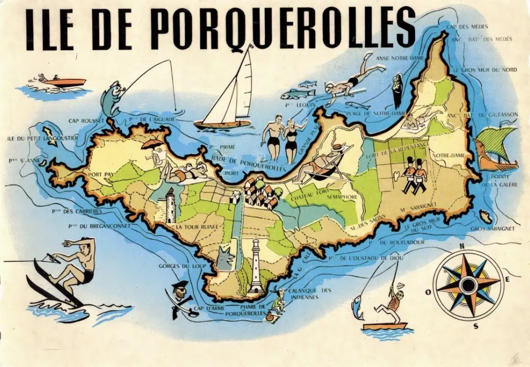 carte île de Porquerolles expenature carte activité teambuilding chasse au trésor orientation iques secrètes à Porquerolles Escapade nature île Porquerolles Plage et mer turquoise Côte rocheuse préservée Panorama coucher soleil Porquerolles Plage isolée et criques
